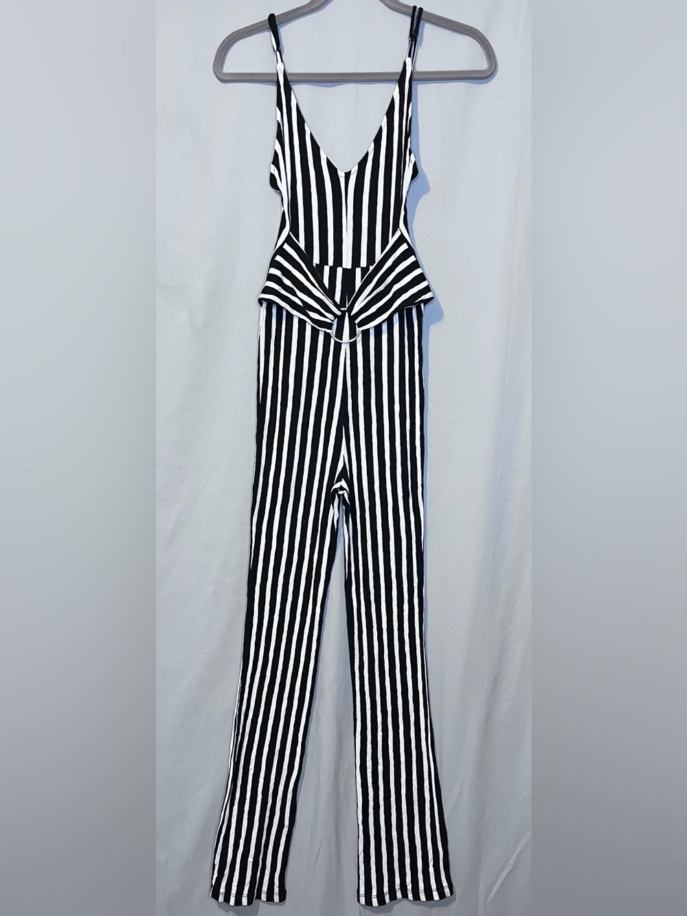 Love Tree Black & White Vertical Stripe Jumpsuit Size Small
